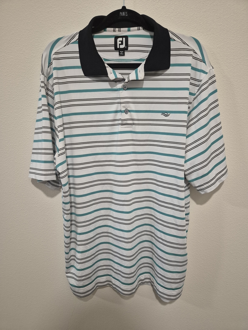 FootJoy Men’s Teal, White & Black Striped Golf Polo